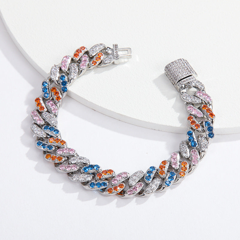Colorful Cuban Link Chain Enamel Necklace Bracelet Set Hip Hop
