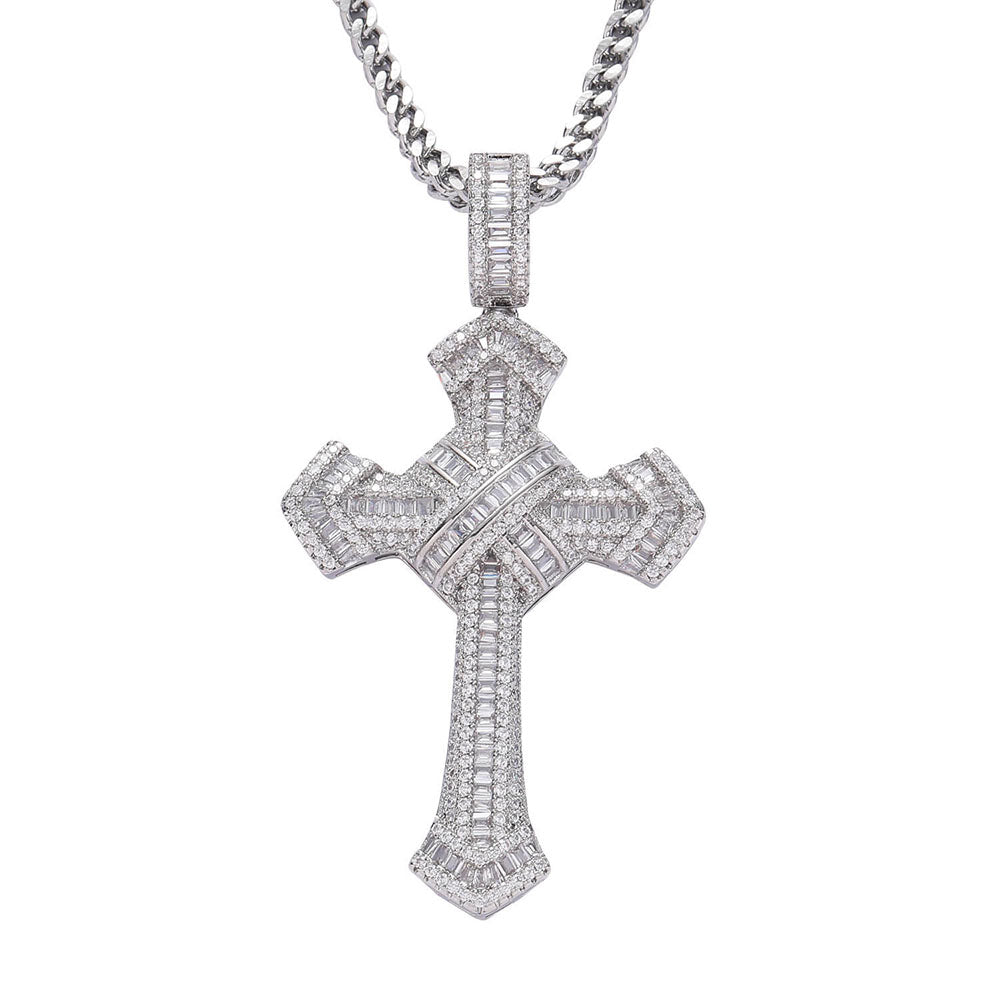 Hip Hop Iced Out Cubic Zircon Cross Pendant Necklace for Men