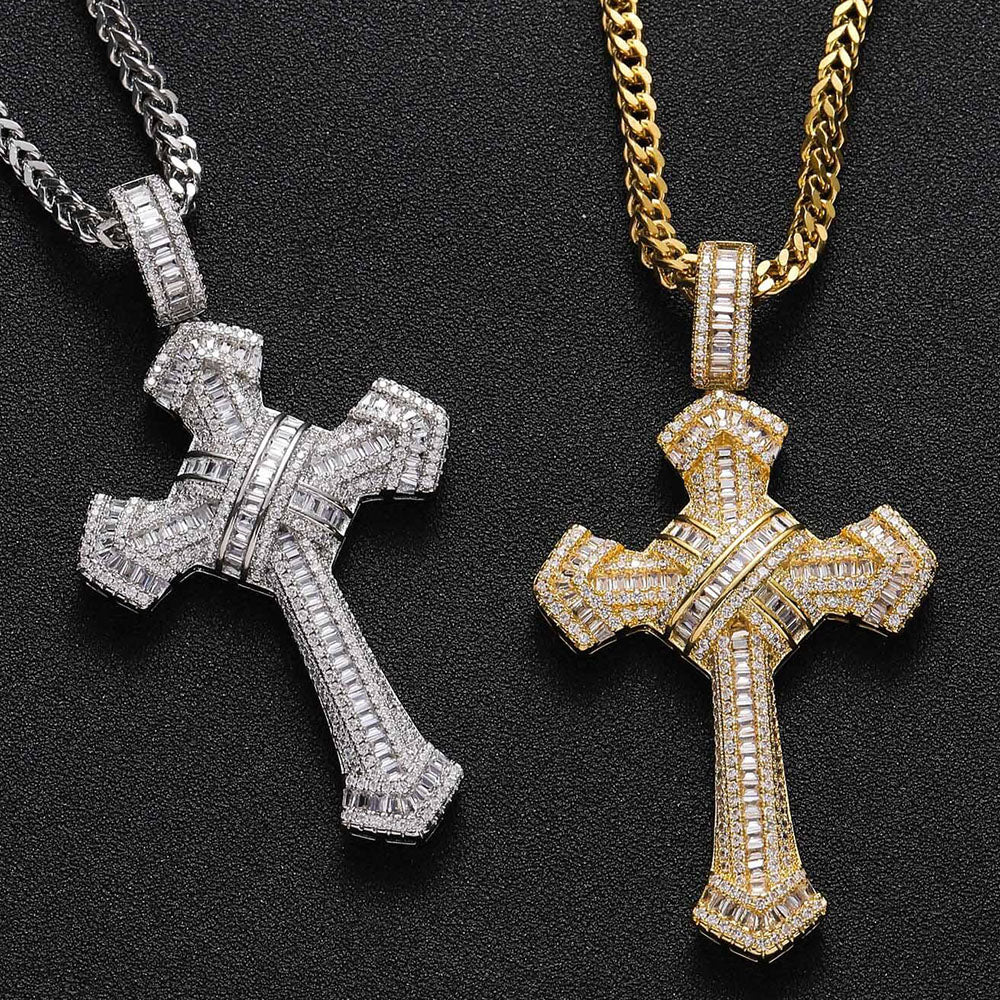 Hip Hop Iced Out Cubic Zircon Cross Pendant Necklace for Men