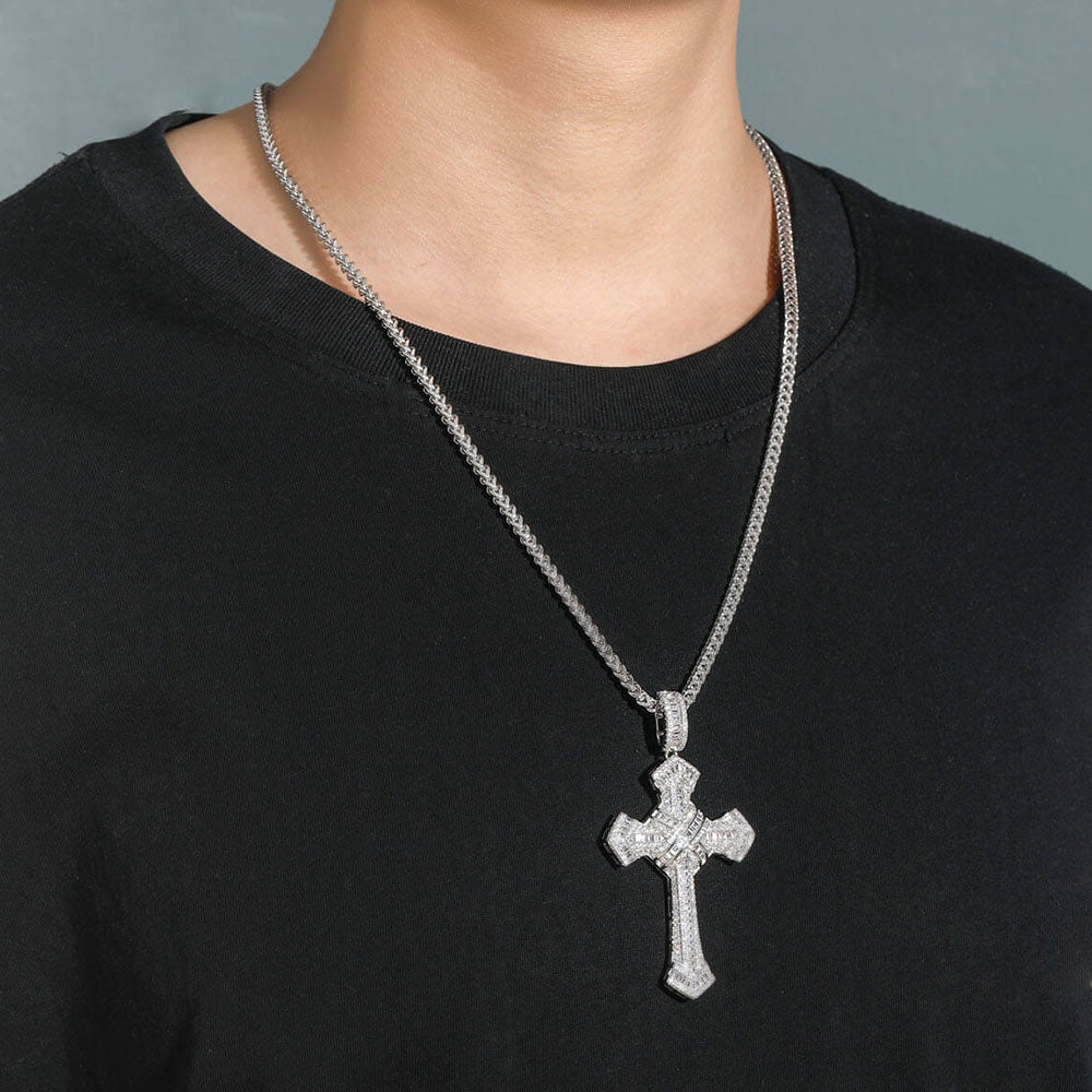 Hip Hop Iced Out Cubic Zircon Cross Pendant Necklace for Men