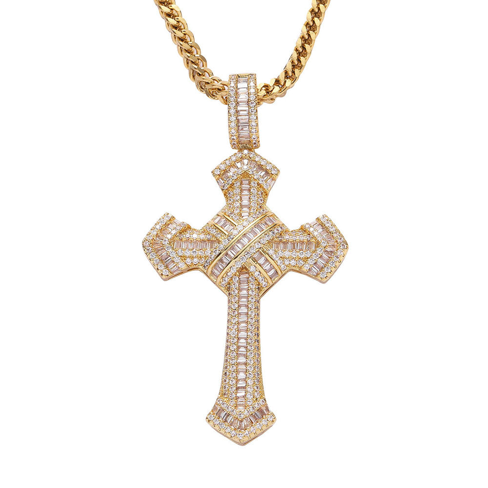 Hip Hop Iced Out Cubic Zircon Cross Pendant Necklace for Men