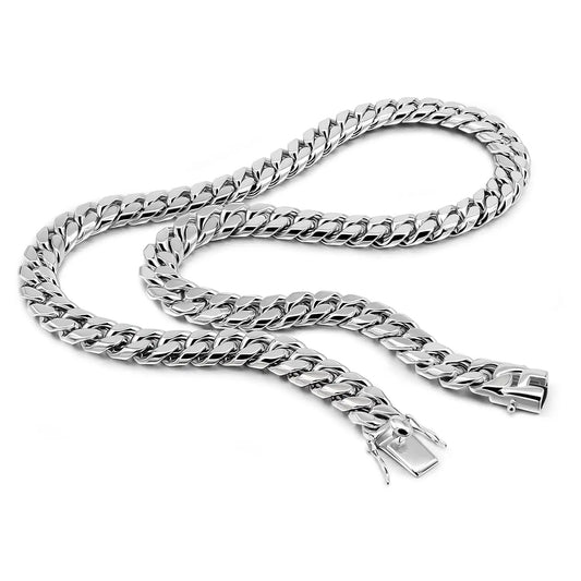 12MM Fashion 925 Sterling Silver Solid Miami Cuban Link Chain Necklace