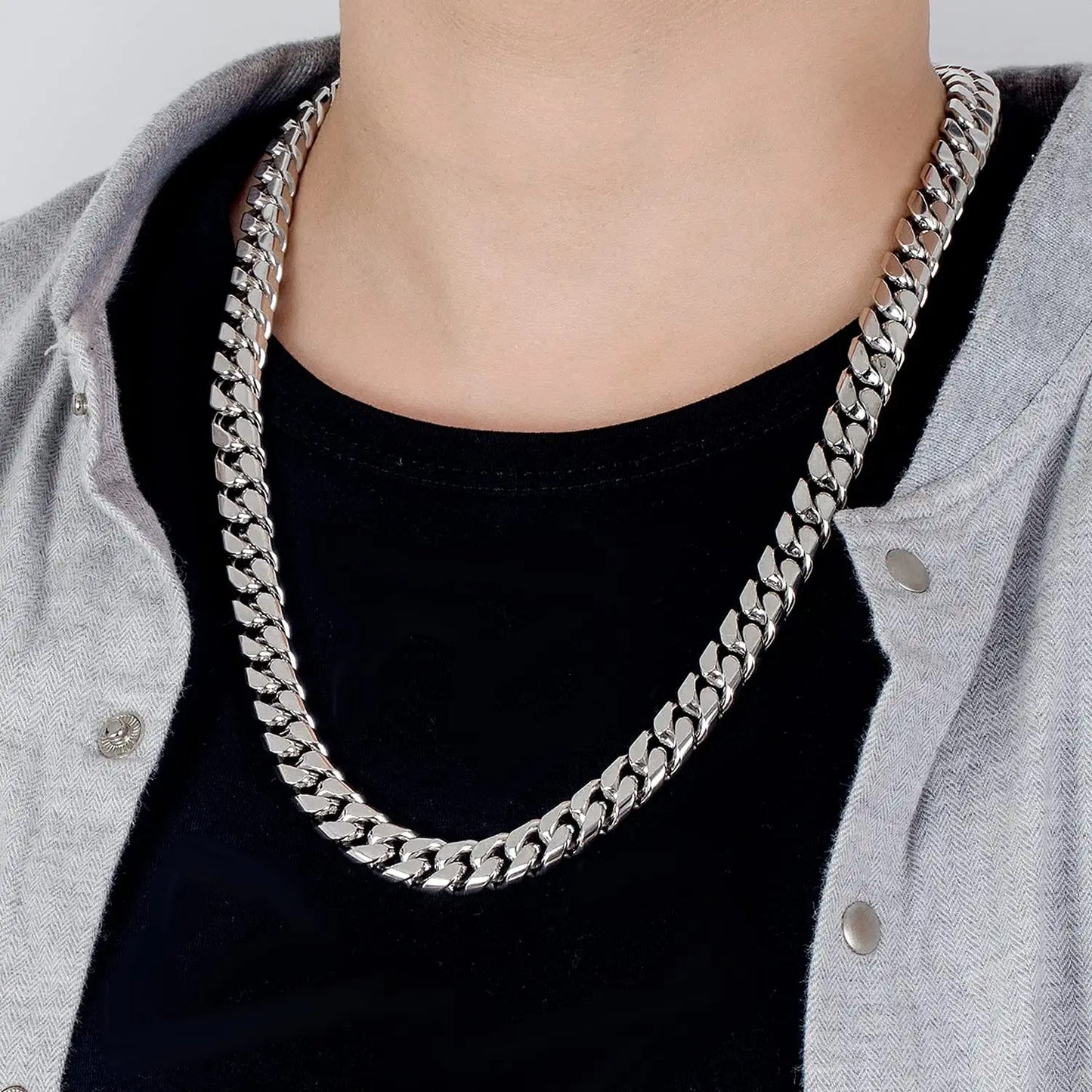 12MM Fashion 925 Sterling Silver Solid Miami Cuban Link Chain Necklace