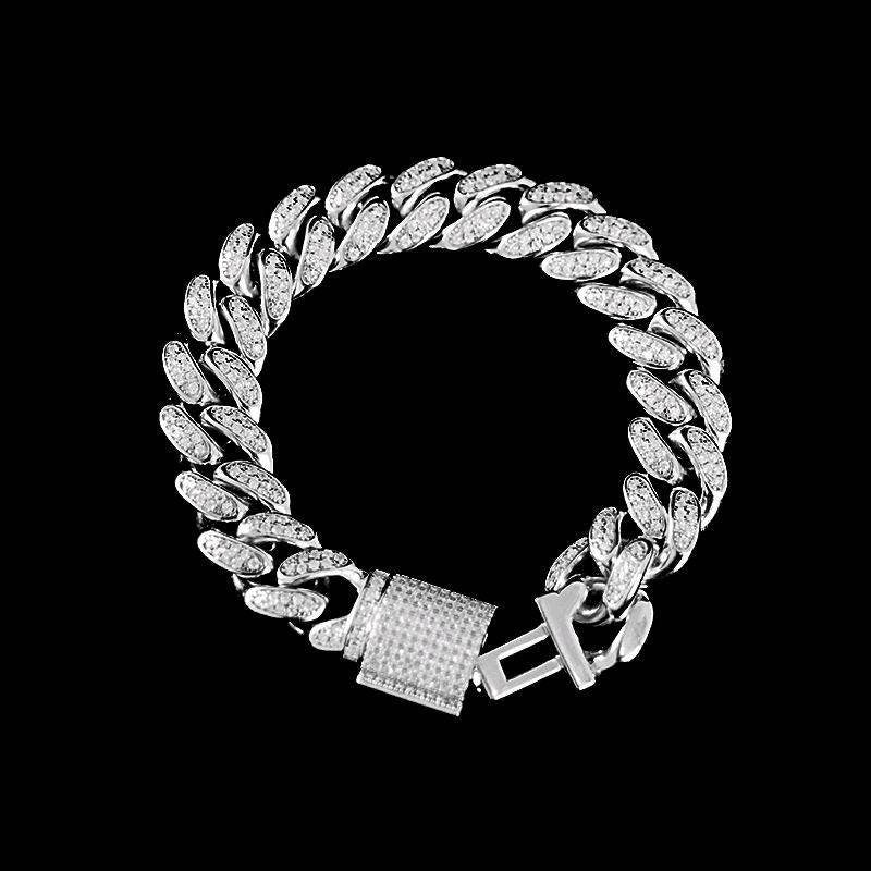 12MM 925 Silver Moissanite Diamond Cuban Link Bracelet