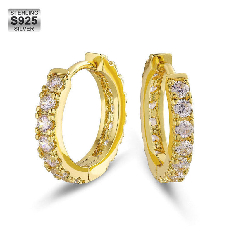 Hip Hop Icedout 925 Sterling Silver Zircon Hoop Earrings