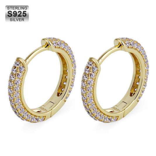 15mm 14K Gold/White Gold Sterling Silver Diamond Round Hoop Mens Earrings