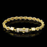 Hip Hop 6mm Iced Out Twist Rope Men's Bracelet in 14K Gold