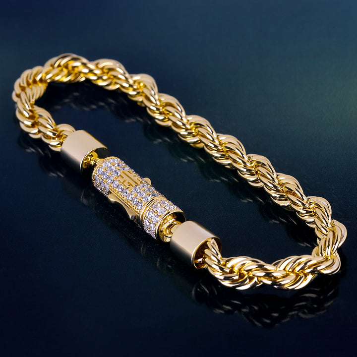 Hip Hop 6mm Iced Out Twist Rope Men's Bracelet in 14K Gold