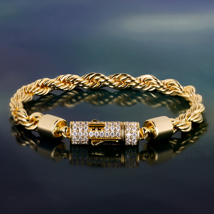 Hip Hop 6mm Iced Out Twist Rope Men's Bracelet in 14K Gold