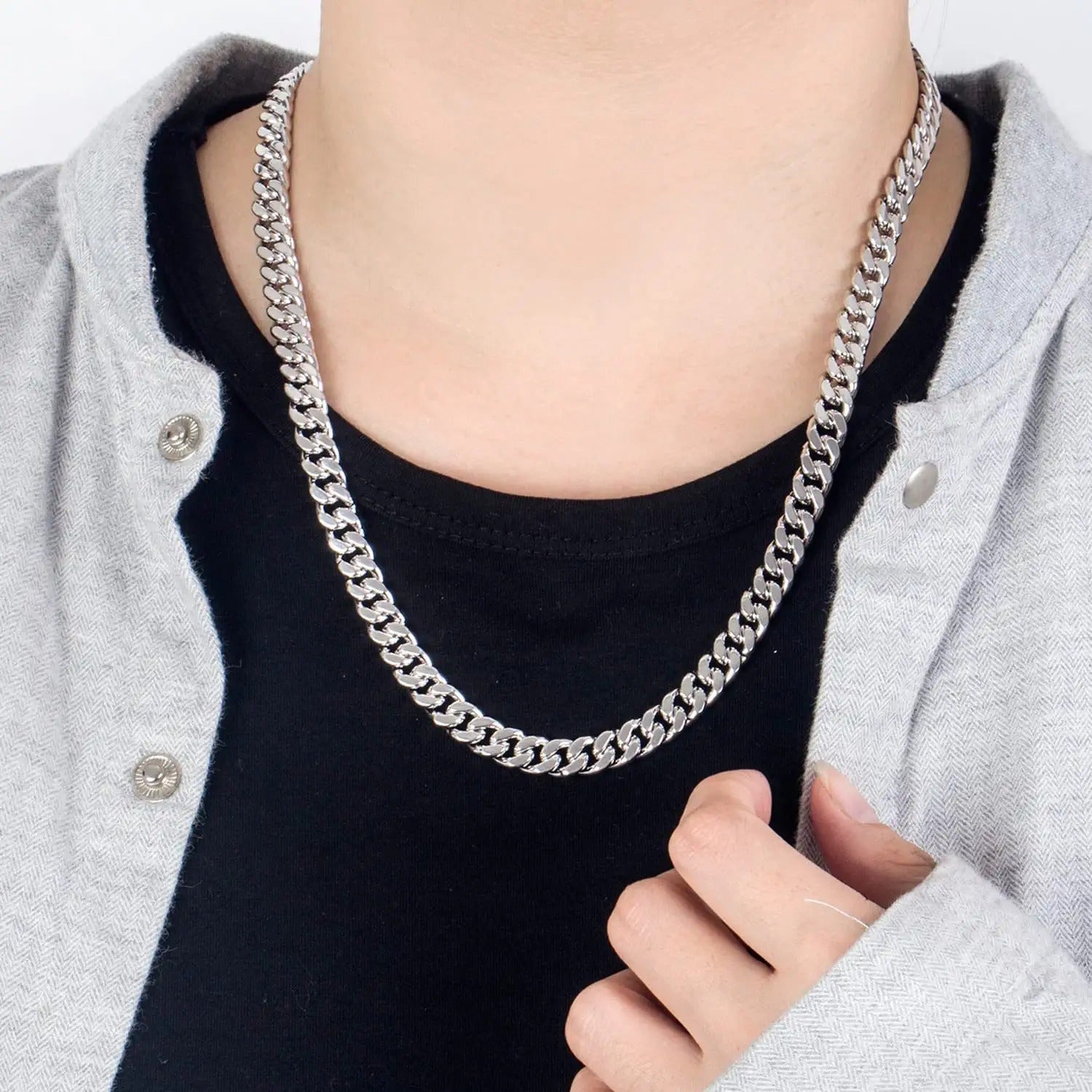 8MM Fashion 925 Sterling Silver Solid Miami Cuban Link Chain