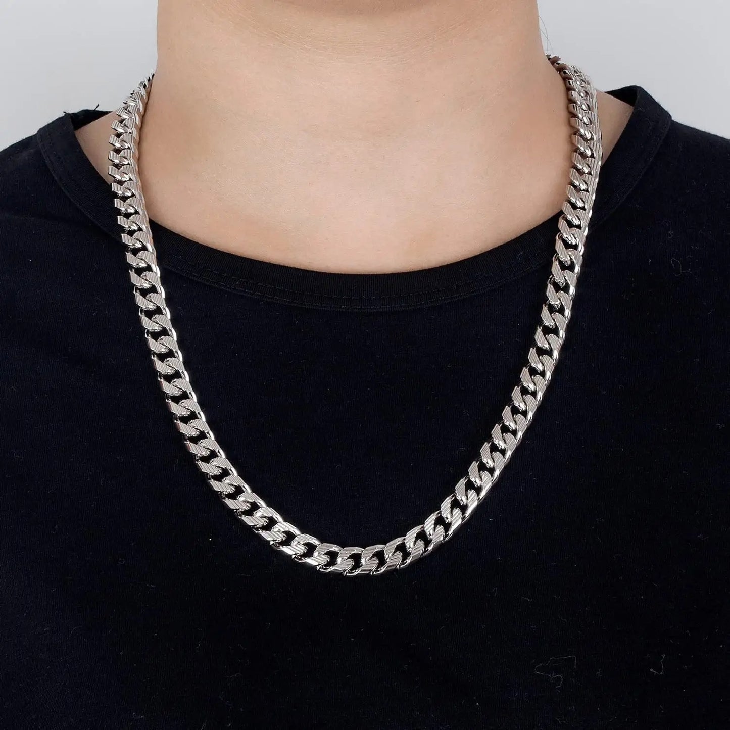 8MM Fashion 925 Sterling Silver Solid Miami Cuban Link Chain Necklace