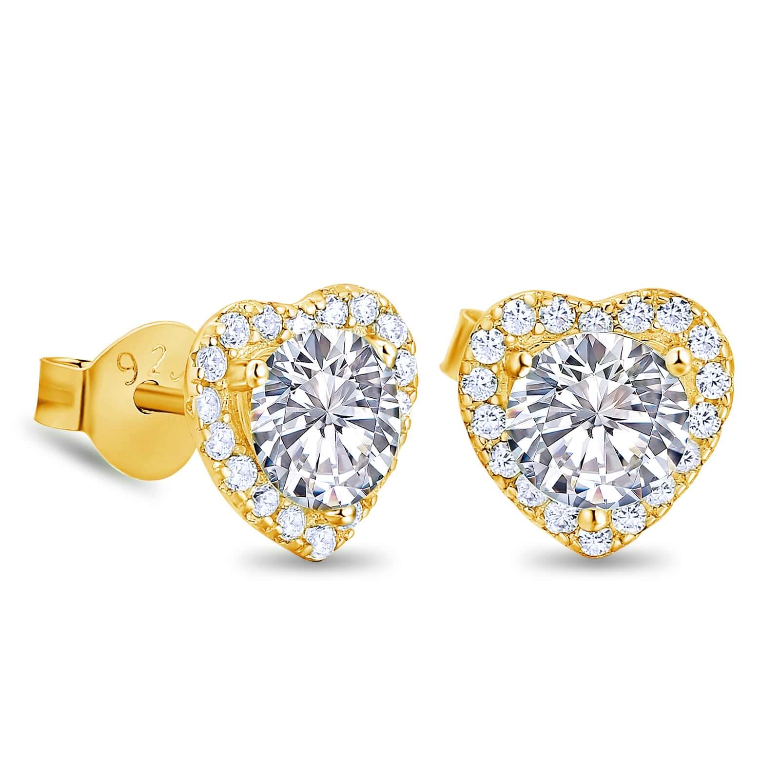 Iced Out CZ Stone Heart-shaped Stud Earrings In 14K Gold