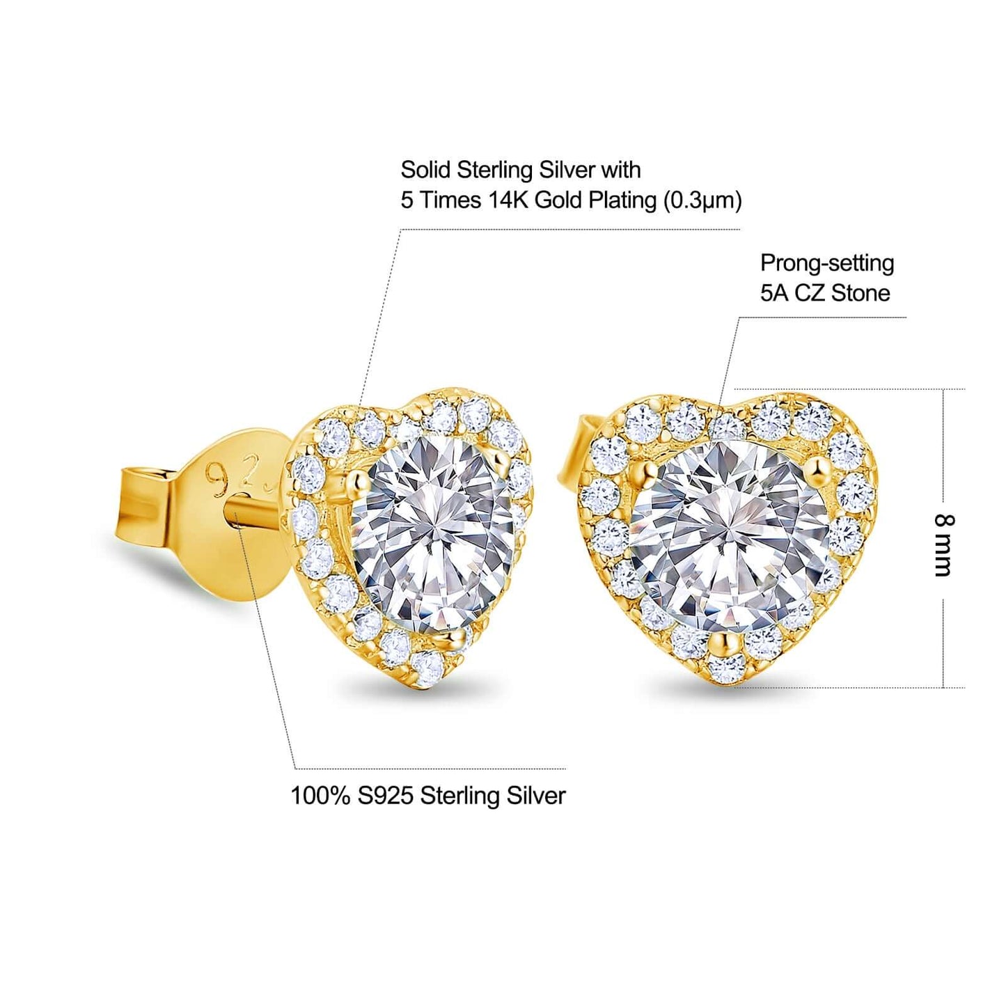 Iced Out CZ Stone Heart-shaped Stud Earrings In 14K Gold