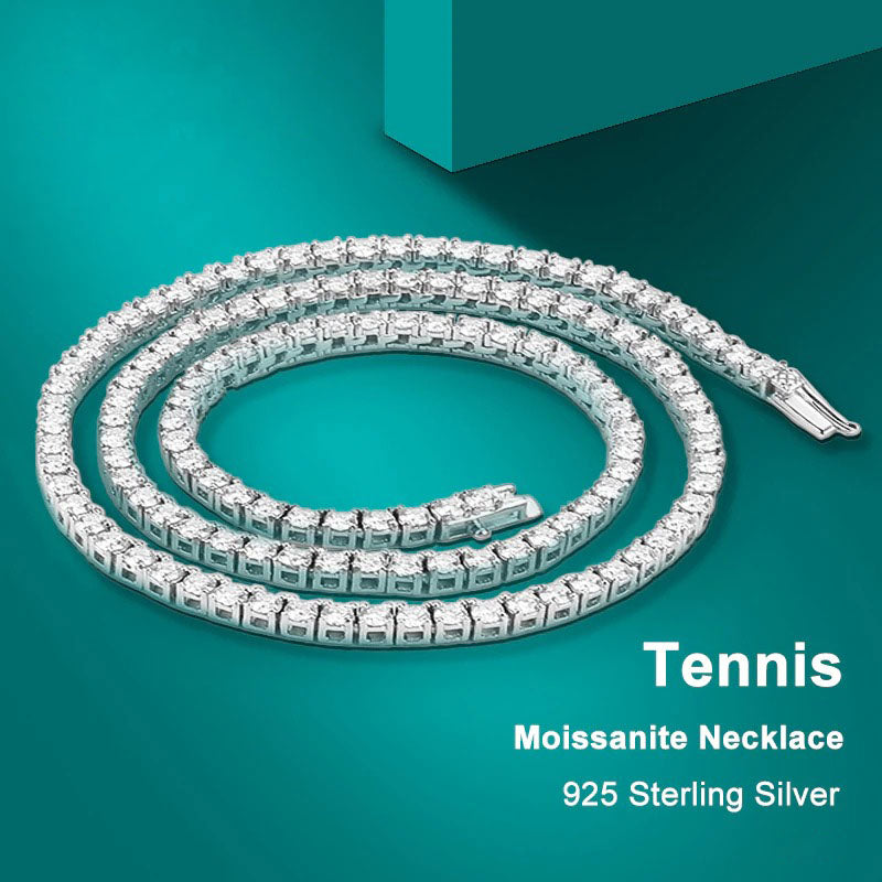 4MM 925 Sterling Silver Moissanite Tennis Necklace for Men and Women