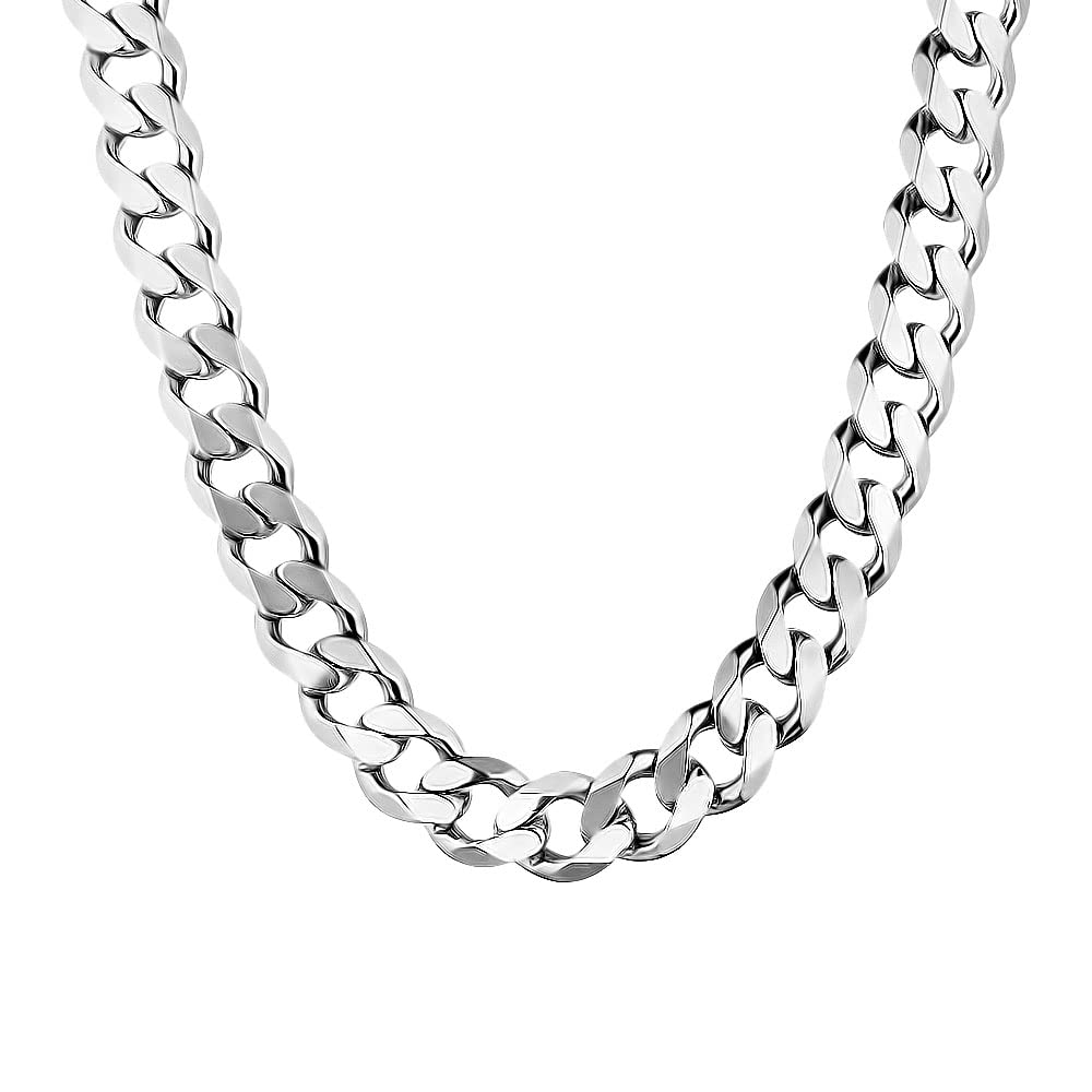 12MM Solid Curb Cuban Link Chain Necklace in 925 Sterling Silver