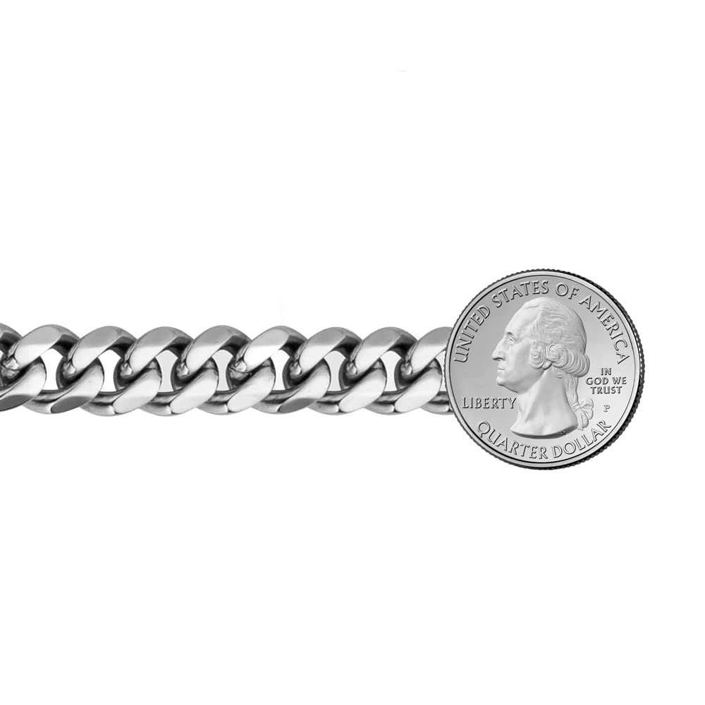 12MM Solid Curb Cuban Link Chain Necklace in 925 Sterling Silver