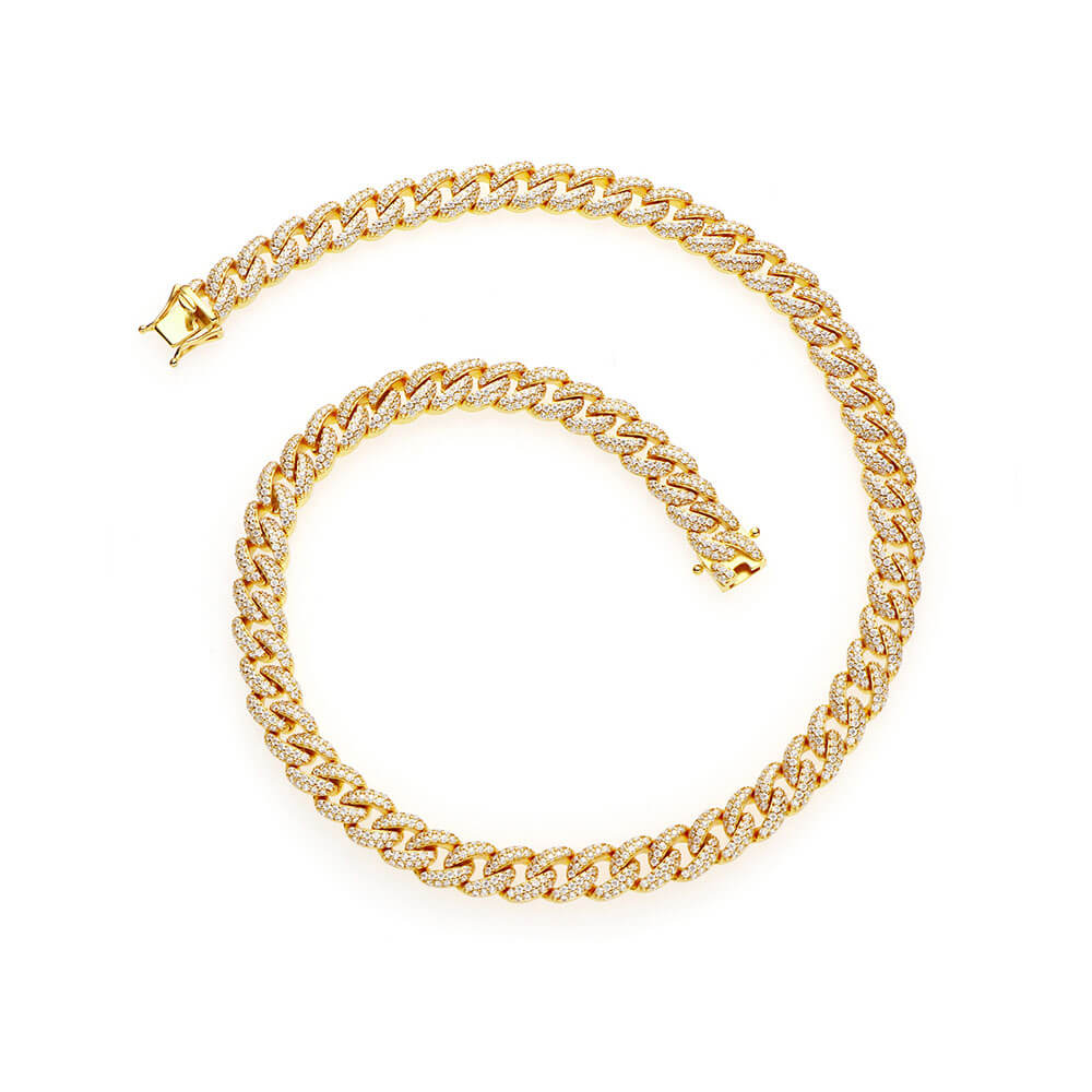 8MM Moissanite 14K Gold Plated Monaco Cuban Chain Necklace