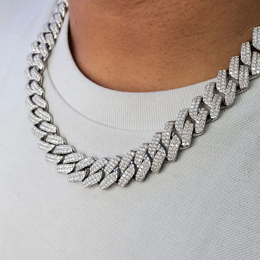 12MM Moissanite Monaco Cuban Chain Necklace in 925 Sterling Silver