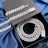 12MM Moissanite Cuban Chain Necklace in 925 Sterling Silver