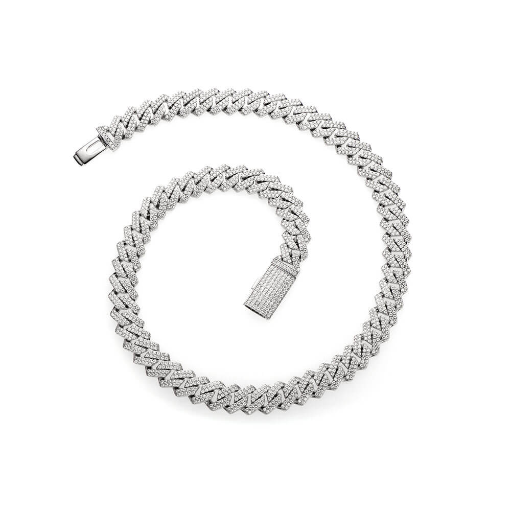 12MM Moissanite Cuban Chain Necklace in 925 Sterling Silver