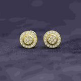 Iced Out Sunflower Round 925 Sterling Silver Moissanite Earrings  Media 1 of 6