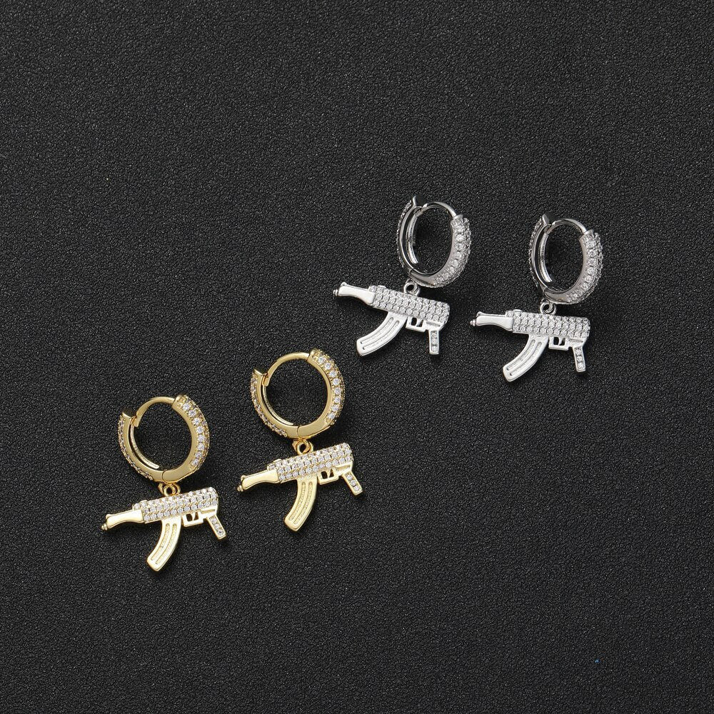 Hip Hop Bling Iced Out Mechine Gun Earrings