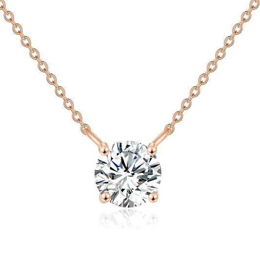 Round Cut Moissanite Pendant Choker Necklace in 14K Rose Gold  for Women