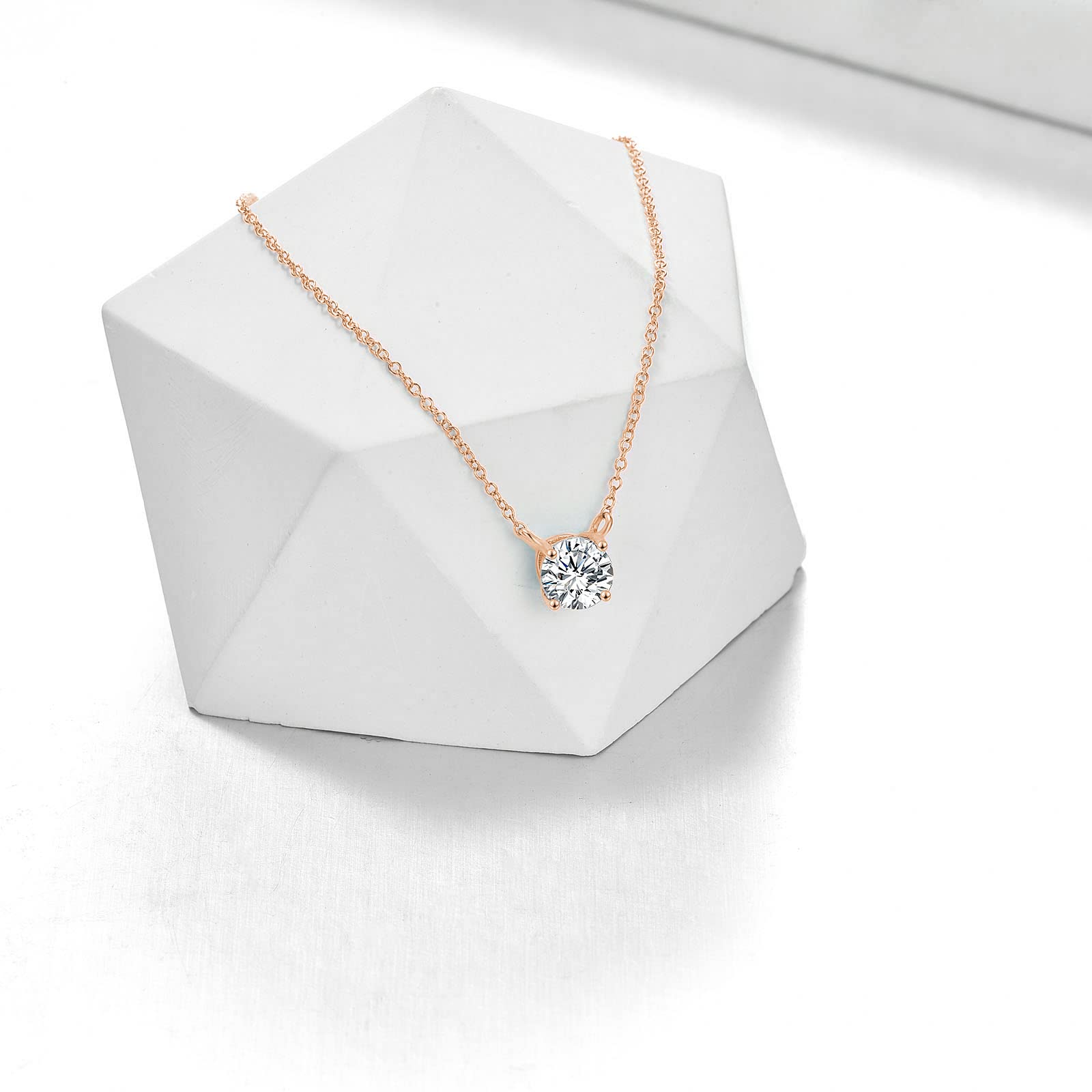 Round Cut Moissanite Pendant Choker Necklace in 14K Rose Gold  for Women