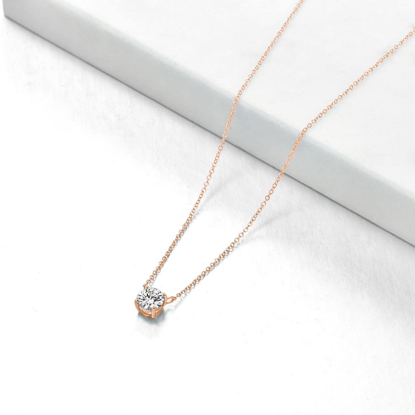 Round Cut Moissanite Pendant Choker Necklace in 14K Rose Gold  for Women