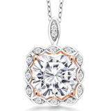 925 2-Tone Sterling Silver Moissanite Pendant Necklace For Women