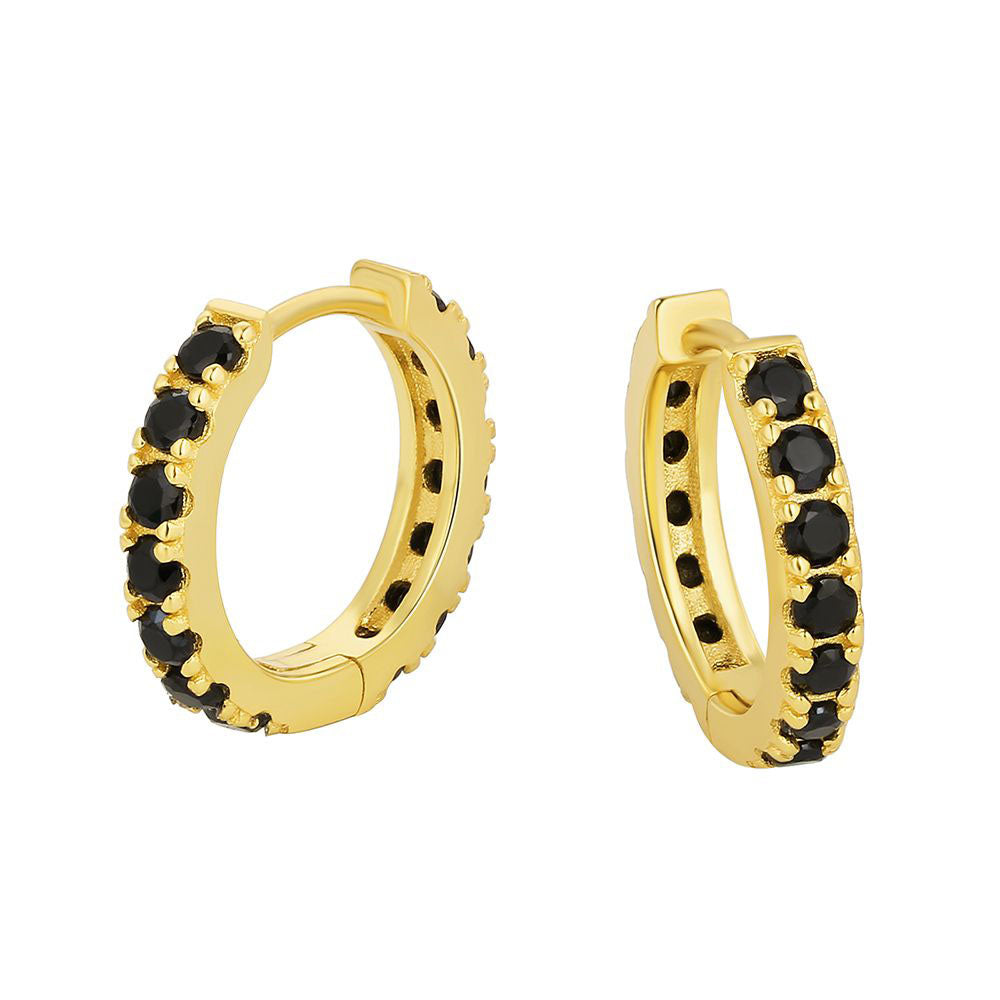 14K Gold Plated 925 Sterling Silver Zircon Hoop Huggie Earrings