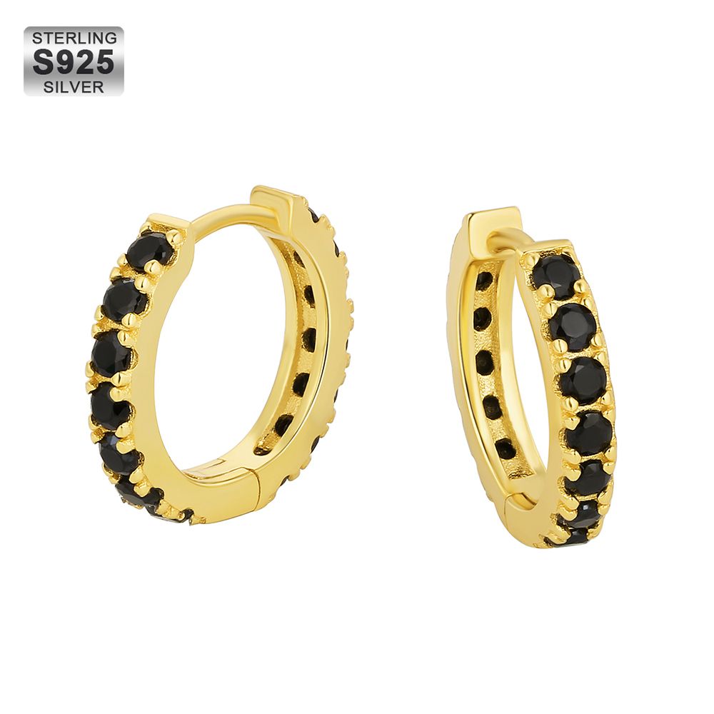 14K Gold Plated 925 Sterling Silver Zircon Hoop Huggie Earrings