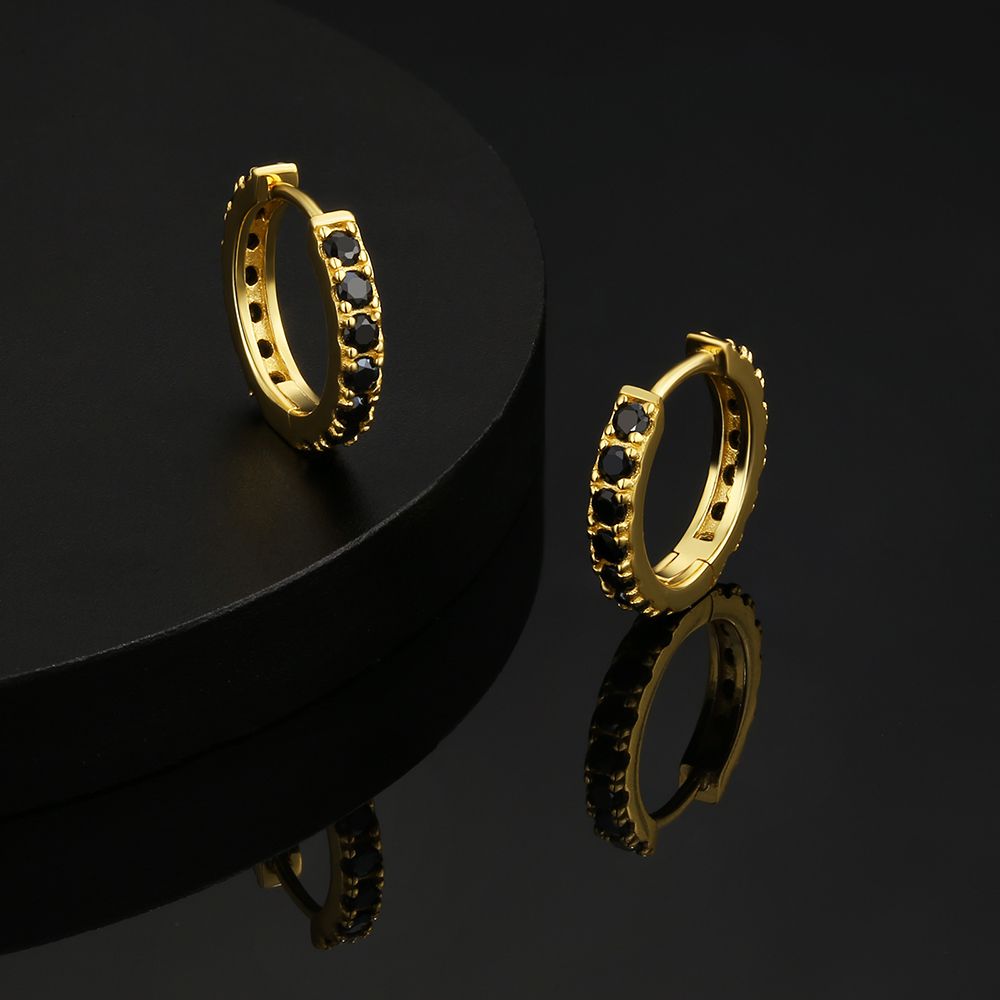 14K Gold Plated 925 Sterling Silver Zircon Hoop Huggie Earrings