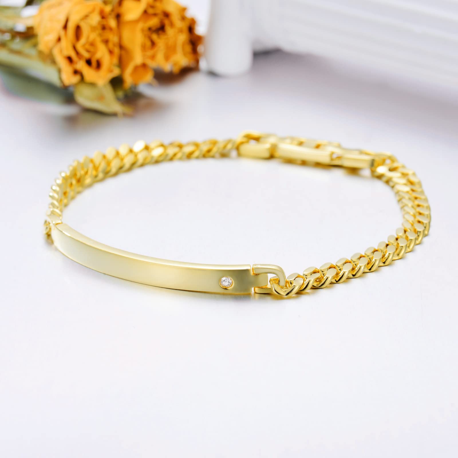 Classic 5MM 14k Gold Plated Sterling Silver Chain Bracelet for Men