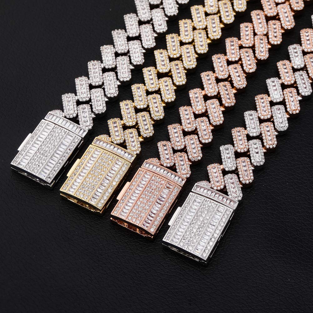 20MM Cuban Link Chain with Full Iced Out Bling Round Carre Baguette Cut CZ