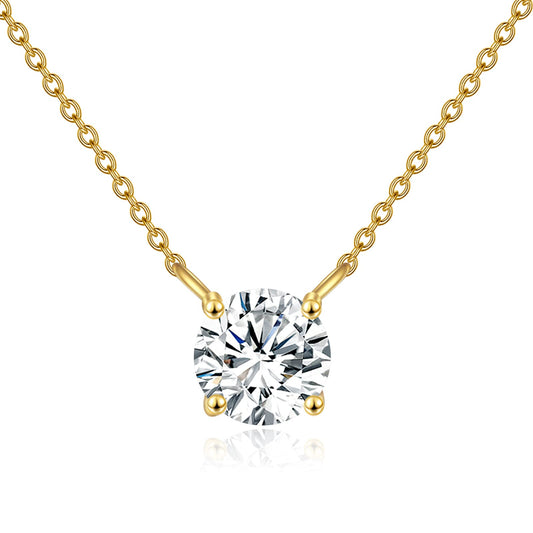 Round Cut Moissanite Pendant Choker Necklace in 14K Yellow Gold  for Women