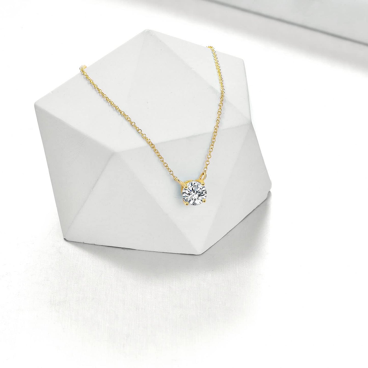 Round Cut Moissanite Pendant Choker Necklace in 14K Yellow Gold  for Women