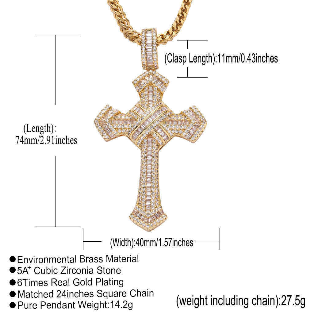 Hip Hop Iced Out Cubic Zircon Cross Pendant Necklace for Men