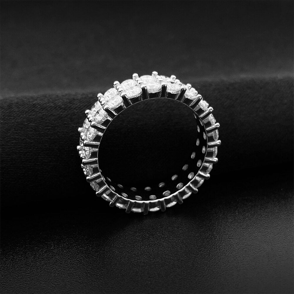 3MM Moissanite 14k White Gold Plated Iced Out Hip Hop Ring