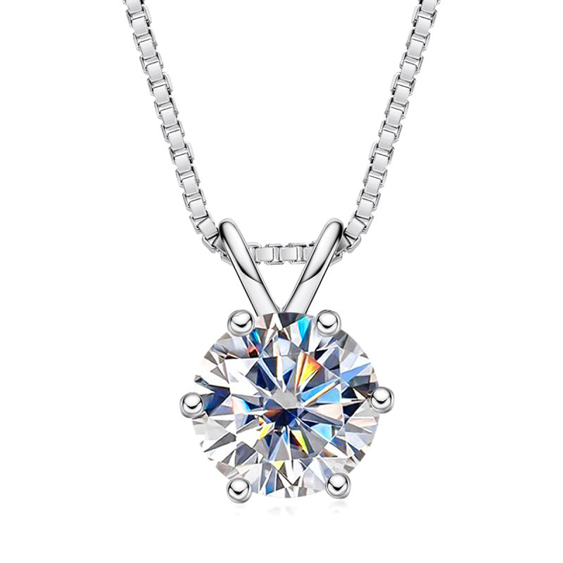 3.0 Carats Moissanite Classic Round 6 Prong Solitaire Pendant Necklace