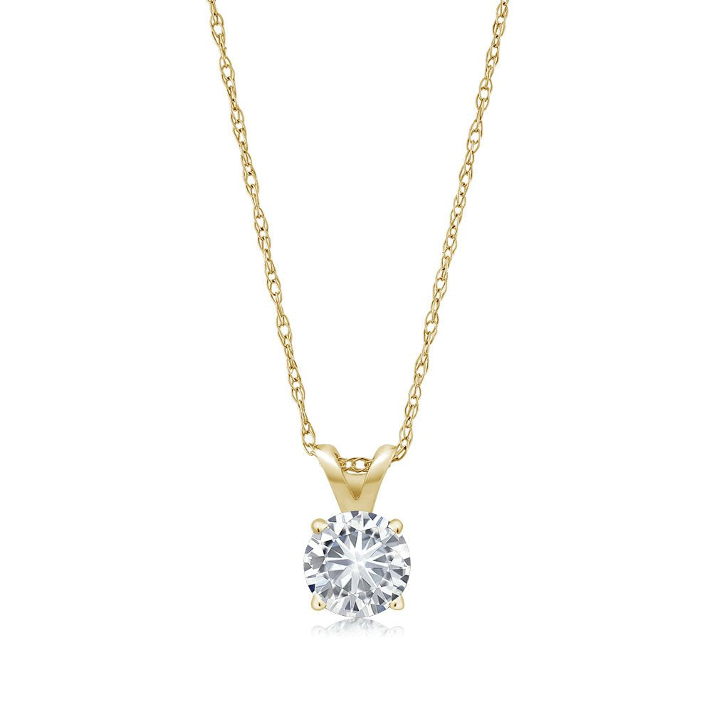 Moissanite Pendant Necklace 14K Gold Plated 925 Sterling Silver Chain