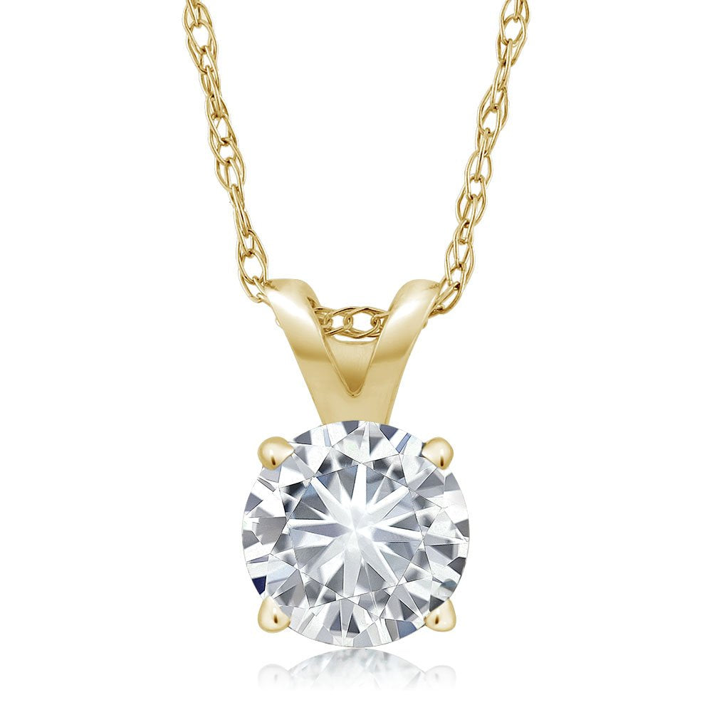 Moissanite Pendant Necklace 14K Gold Plated 925 Sterling Silver Chain