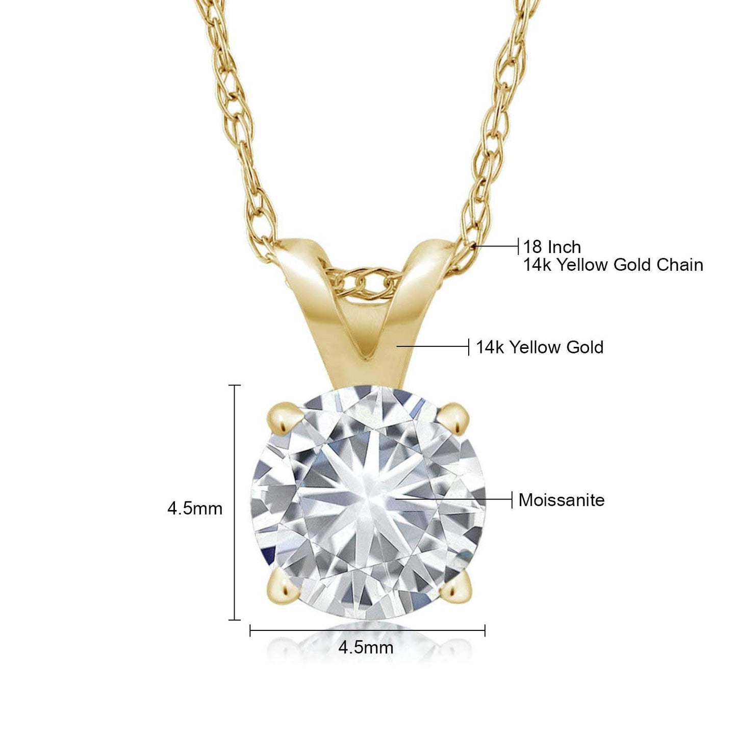 Moissanite Pendant Necklace 14K Gold Plated 925 Sterling Silver Chain